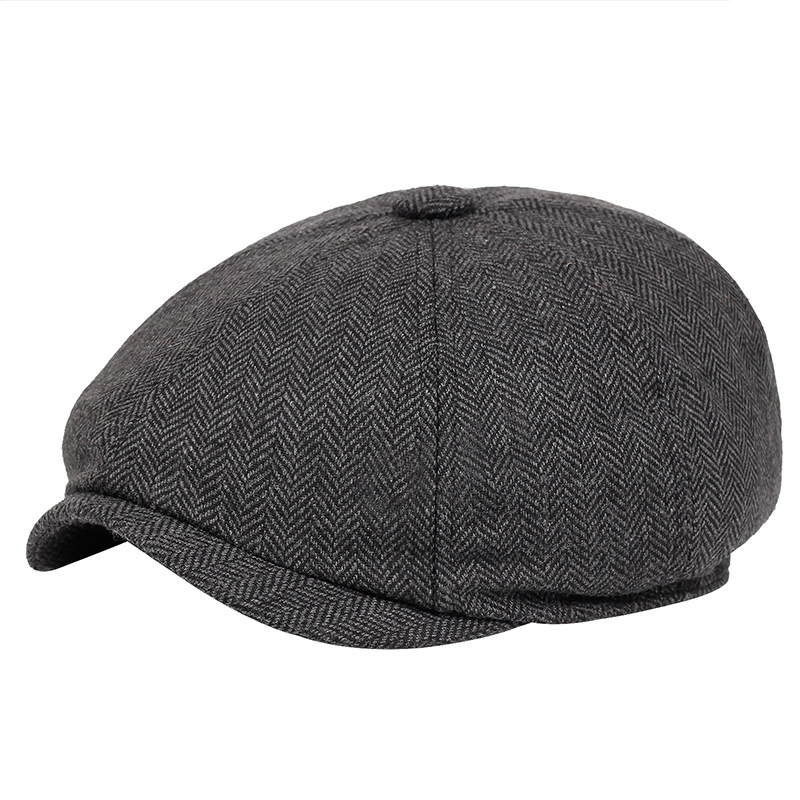 Men Beret Vintage Herringbone Gatsby Tweed Peaky Blinders Hat Newsboy Beret Hat Spring Flat Peaked Beret Hats: Dark Grey