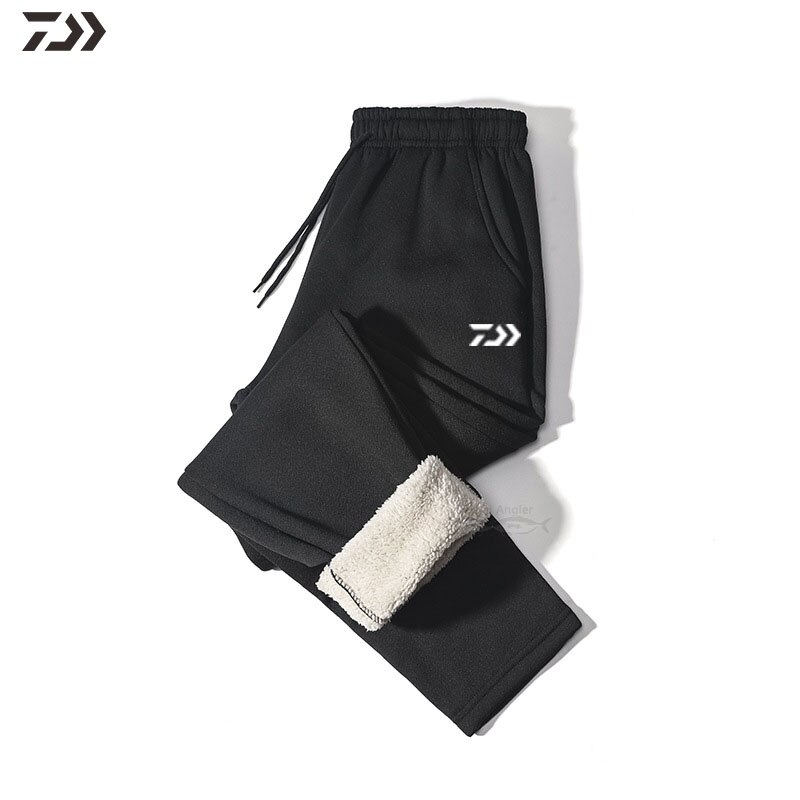 Daiwa Winter Down Pants Men Thermal Solid Drawstring Fishing Pants Thicken Cotton Sweatpants Trousers Fleece Fishing Clothing