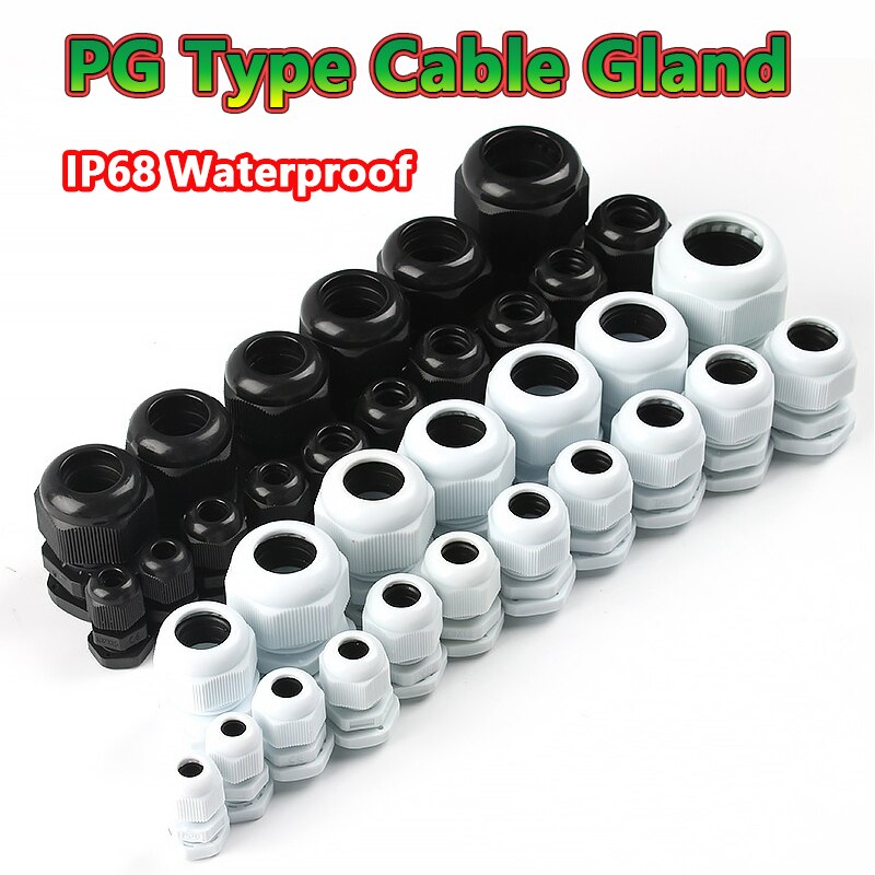 50PCS Waterproof Black Cable Gland Adjustable 3-16mm Cable Connectors PG7 PG9 PG11 PG13.5 PG16 PG19 Plastic Cable Gland Joints