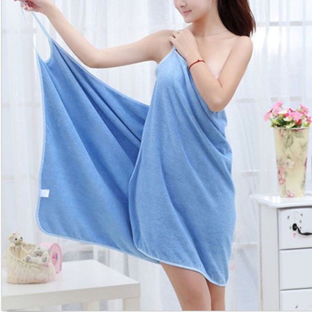 Slidstærkt tekstilhåndklæde til hjemmet kvinder klæder badehåndklæde kjole dame dame hurtigtørrende strand spa magisk nattøj sovende: Blå