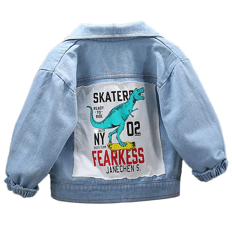 Dinosaur letter printed denim jacket 1-4 year Child boys Jacket trend cowboy clothes Child's coat: light blue / 9M
