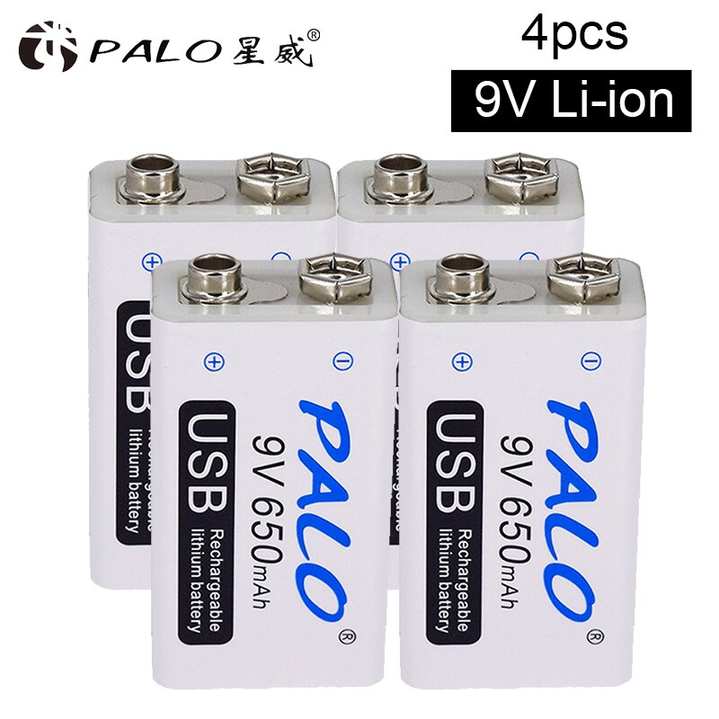 PALO 6f22 9v Rechargeable Battery Lithium 9V Usb Battery for Microphone Multimeter: 4Pcs 9v