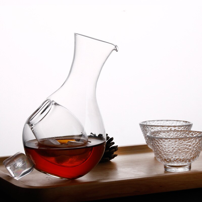 Japanese Style Glass Wine Bottle Thumb Hole Sake Glass Ice Jug Hamster Nest Cooling Room Wine Pourers Decanter Set