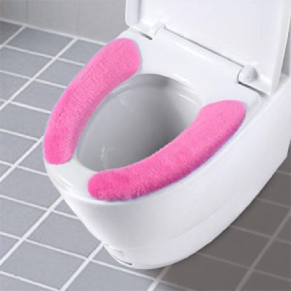 1 par suave portátil lavable de baño de felpa asiento de inodoro relleno salud pegajoso hogar estera de fibra química asiento cubierta