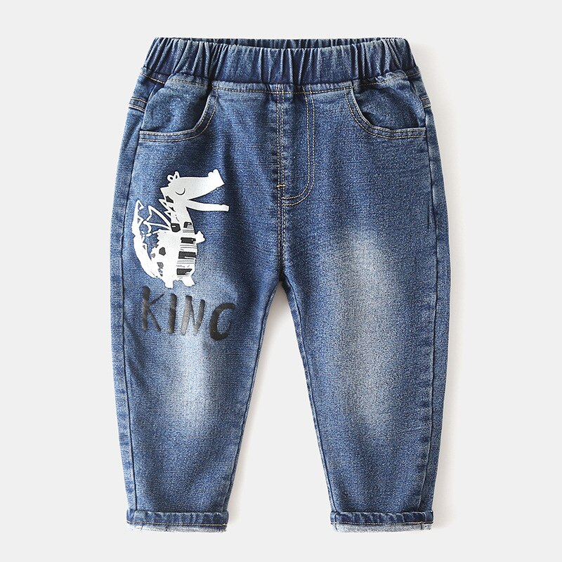 Welaken Cartoon Patroon Gedrukt Denim Broek Voor Babe Kids Jongens Jeans Elastische Taille kinderen Jeans: Blauw / 3T