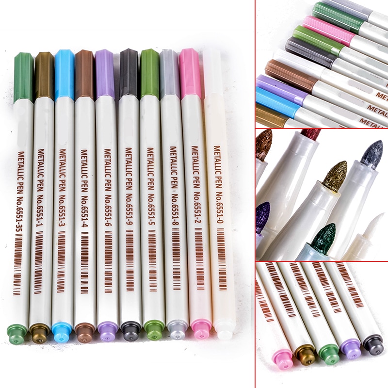 10x Kleur Marker Pen Brush Marker Pen Plastic Water Kleur Metallic Schets Briefpapier Art Marker Borstel Tip Pen Potlood Set