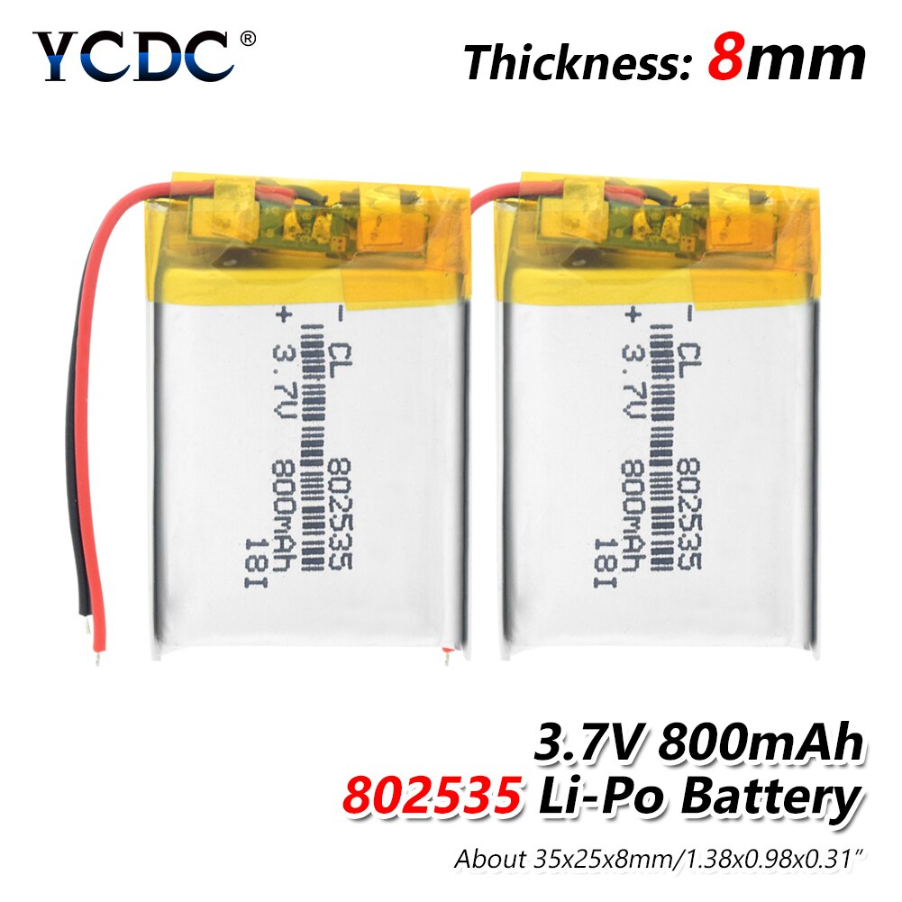 3.7V 800Mah Oplaadbare Lipo Batterij 802535 Leeuw Lithium Polymeer Cellen Met Pcb Voor MP3 MP4 MP5 Gps Dvd pda Bluetooth Speaker: 2Pcs