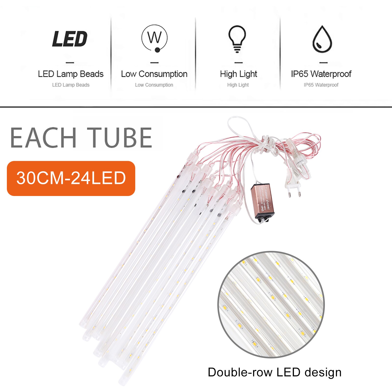Meteor Shower Lights Icicle Rain Falling Snow LED Lights 30cm 8 Tubes