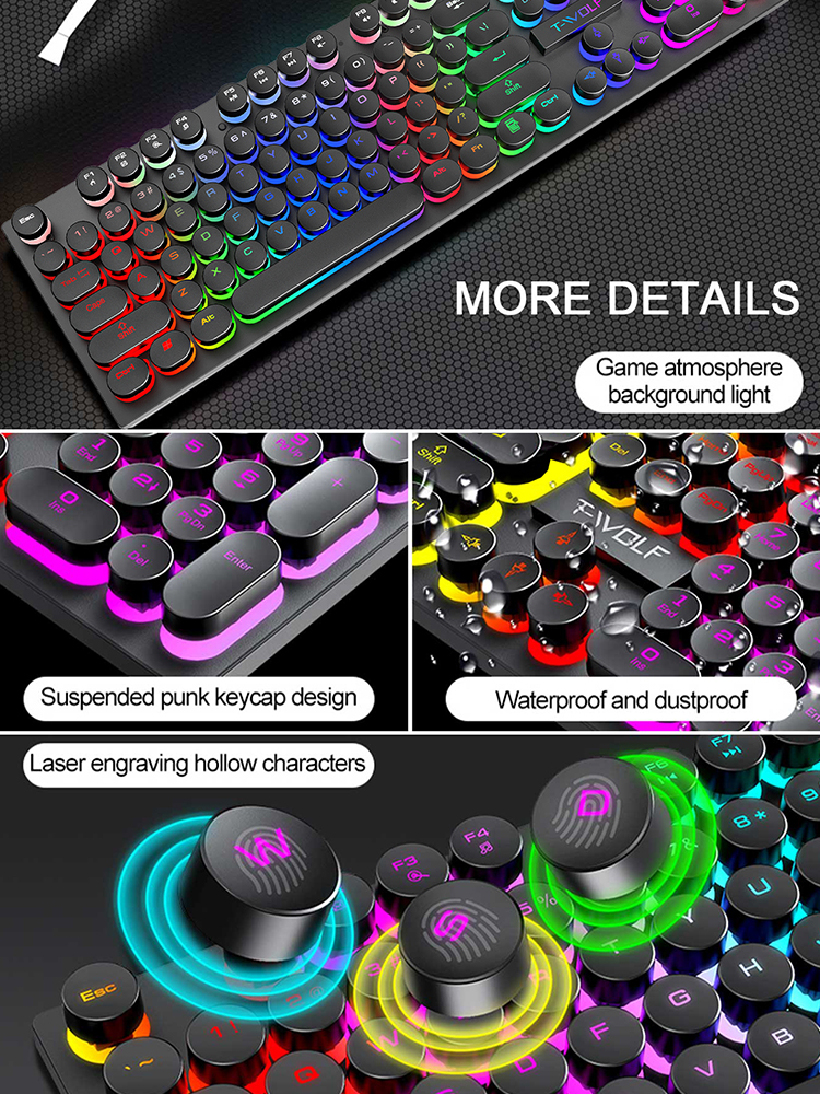 Sensación mecánica Shadow, teclado, computadora de sobremesa, computadora portátil, juego de deportes electrónicos, teclado con cable iluminado