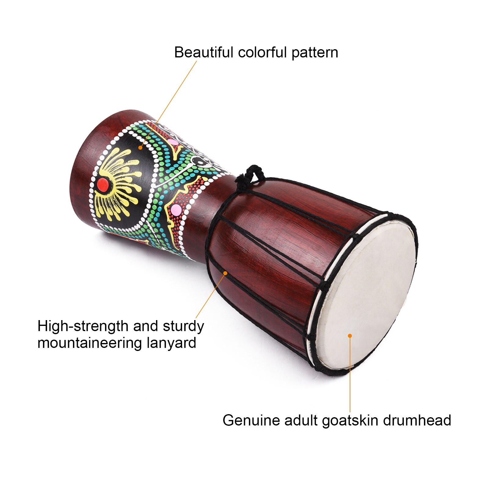 Muslady 6 Inch Djembe African Hand Drum Wooden African Drum With Goatskin Surface Hand-painted Colorful Patter for Beginners