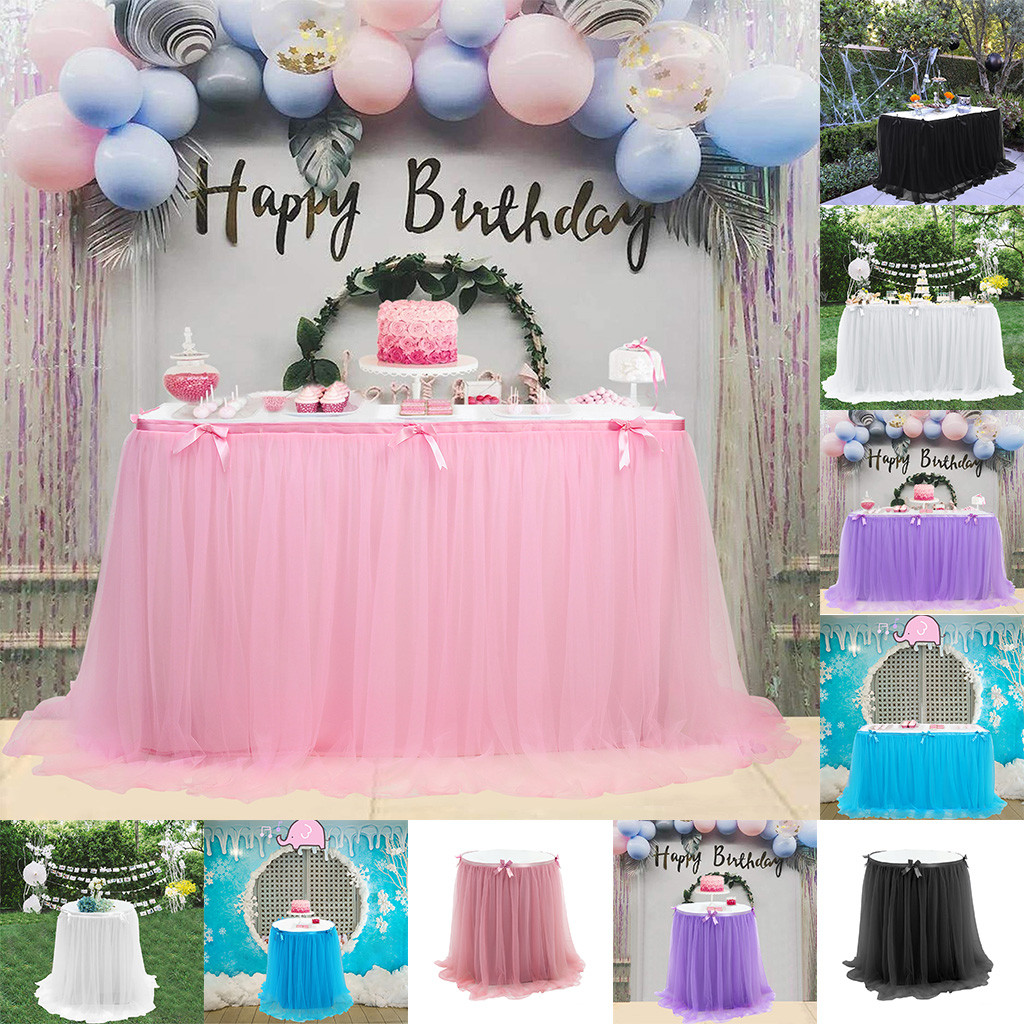 Wedding Party Tutu Tulle Table Skirt Cover Tableware Cloth Baby Shower Party Home Decor Table Skirting Birthday Party