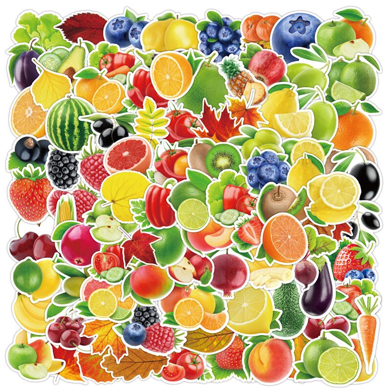 100 fruits, vegetables, green plants, doodle stickers, children's stickers, computer notebook stickers, cartoon stickers