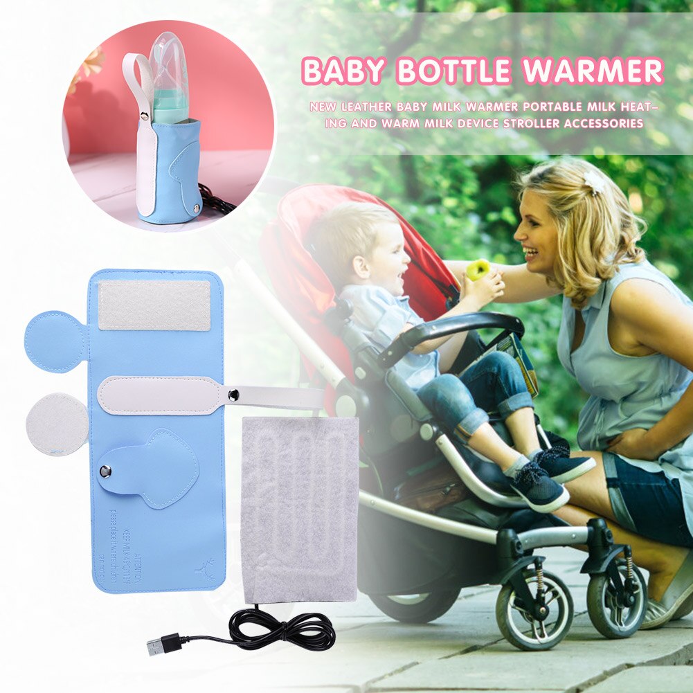 Usb babyflaskevarmervarmer bærbar lædermælkvarmervarmerflaske isoleret taske udendørs rejse spædbarn fodring flaske taske