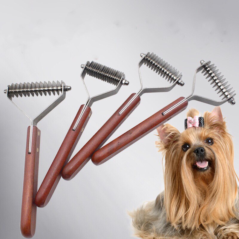 Mtl hund kam kæledyr hund fjerner hårpleje kam groomer børste til hundekat med træhåndtag: Hårfjerner / L -18 knive