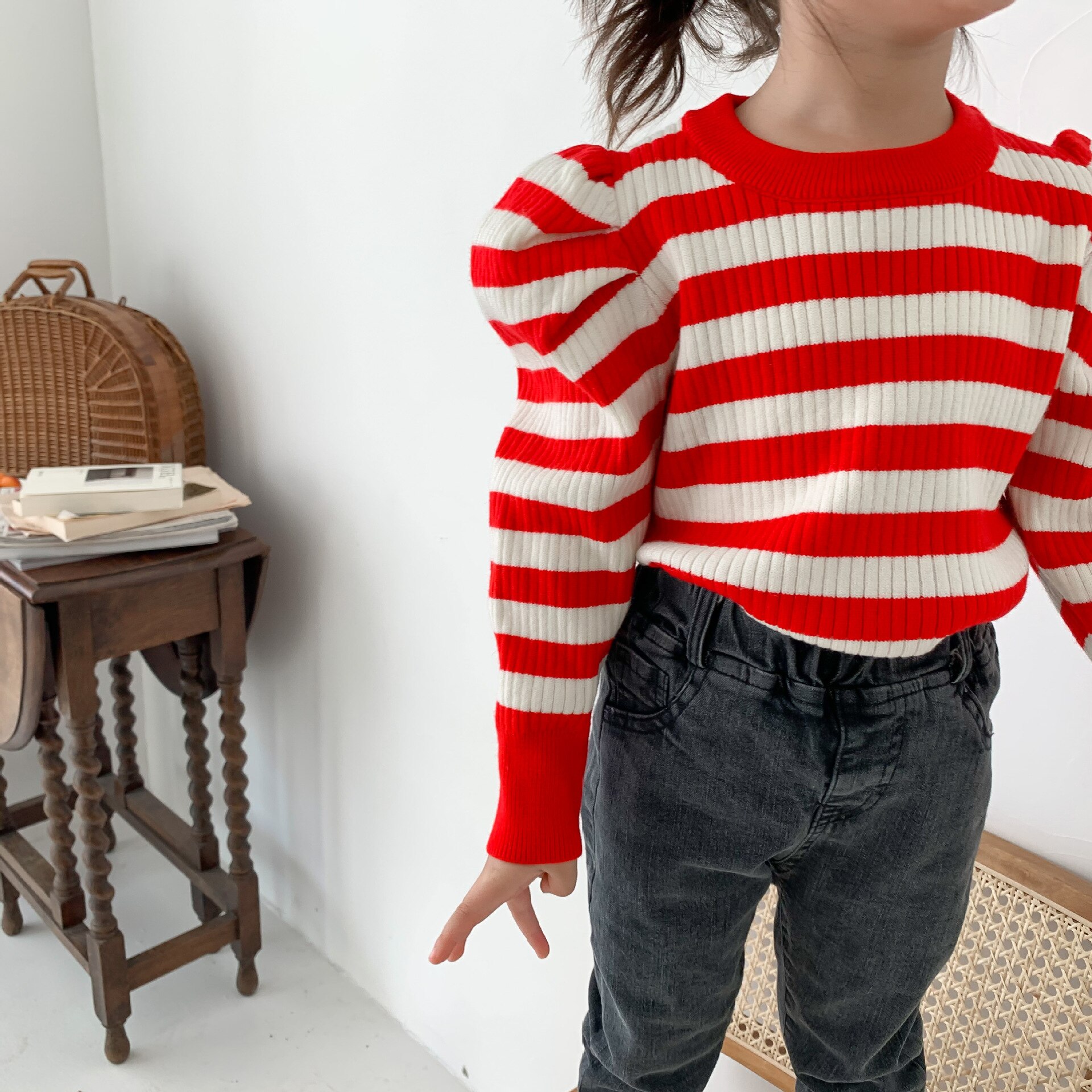 Høst jenter stripete gensere låve gensere gensere låve gensere: Rød / 18m