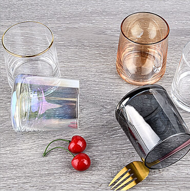 Blyfritt glass whiskyglass varmebestandig husholdning fargerik gullkant glass kopp spiritus vinredskaper