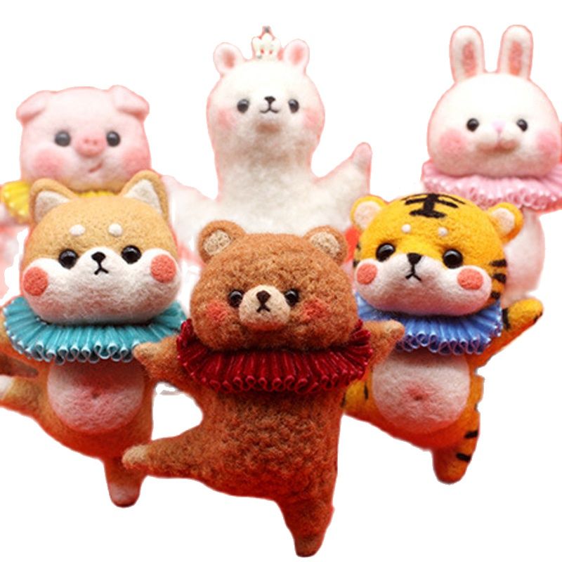 Cute Cartoon Animal DIY Wool Felt Handmade Craft Kit Needle Poked Kitting Unfinished Wool Felting Material