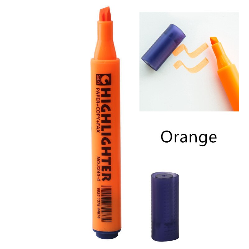 Sta fluorescerende overstregningspenn strålende farve behagelig trekantet tønde markør til papir kopi fax kontor skole  a6220: Orange