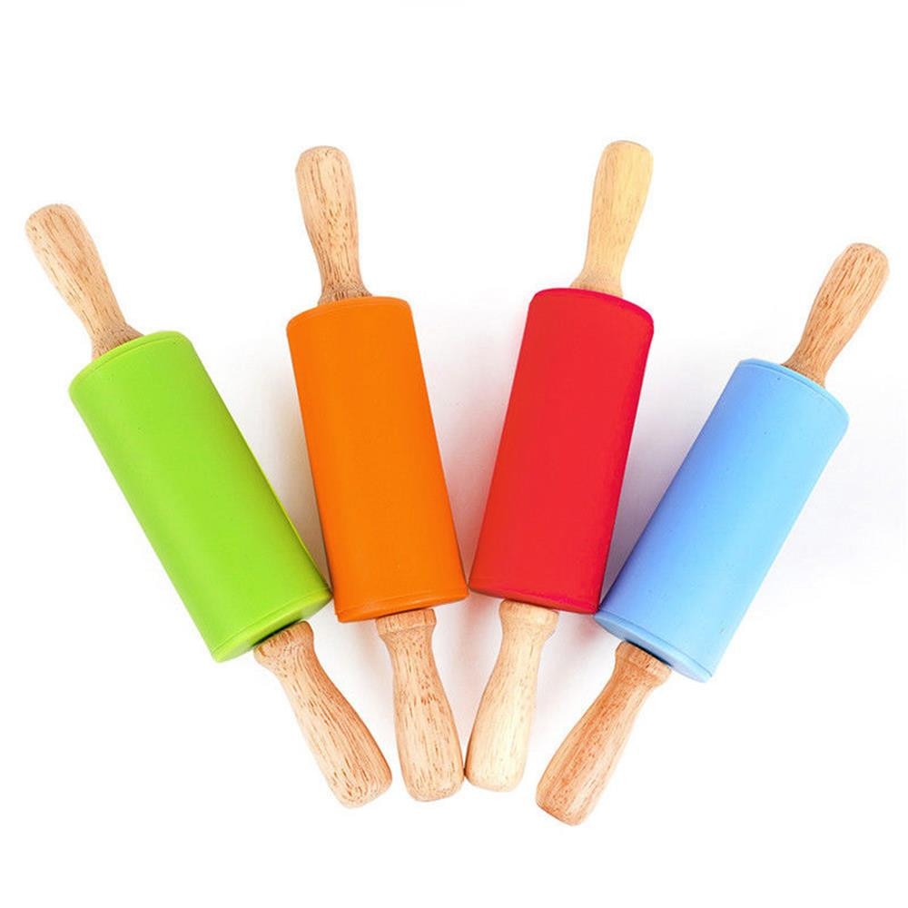 Wooden Handle Silicone Rollers Rolling Pin Kid Kitchen Cooking Baking Tool Pasta Cookie Dough Pastry Bakery Noodle Kitchen #25
