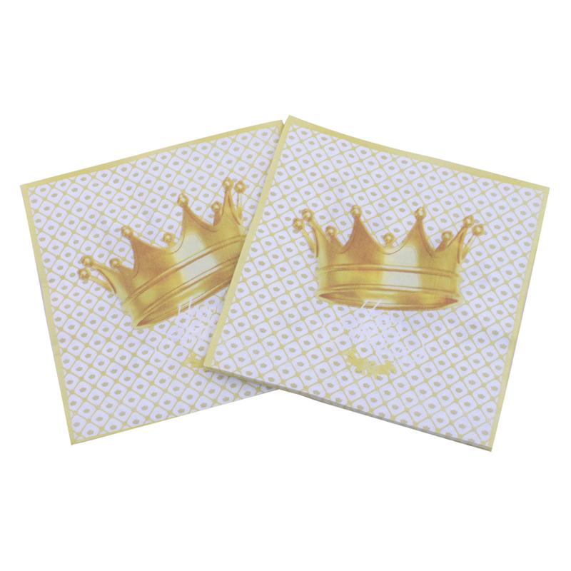 60 Pcs Handdoeken Creatieve Golden Crown Gedrukt Vierkante Zakdoek Servetten Voor Bruiloft