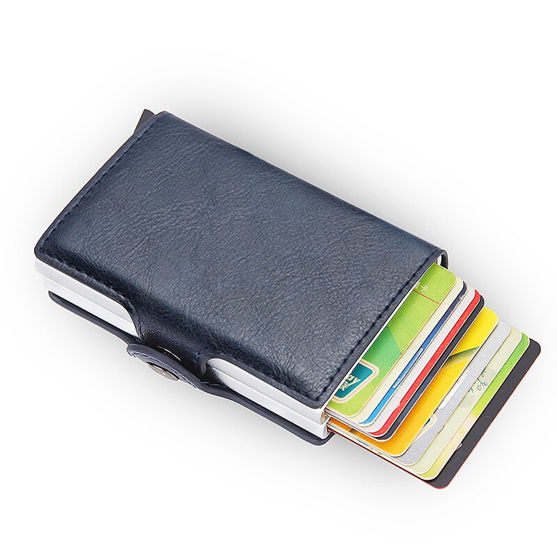 Rfid Blocking Protection Men id Credit Card Holder Wallet Leather Metal Aluminum Business Bank Card Case CreditCard Cardholder: Blue