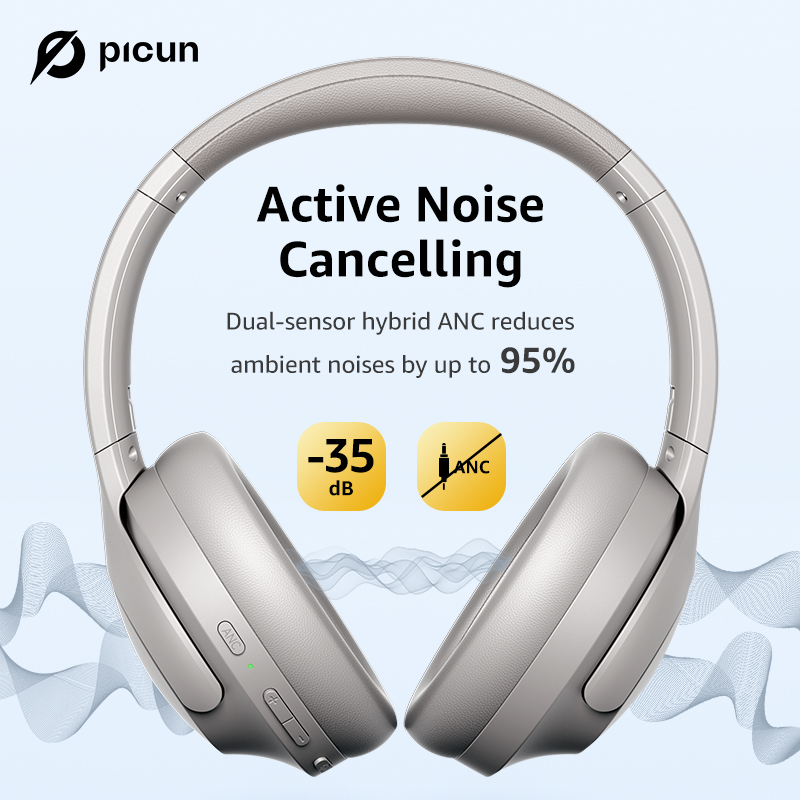 Picun anc -05 aktiva brusreducerande hörlurar med enc-teknik, trådlösa bluetooth-hörlurar over-ear-headset, 40h speltider