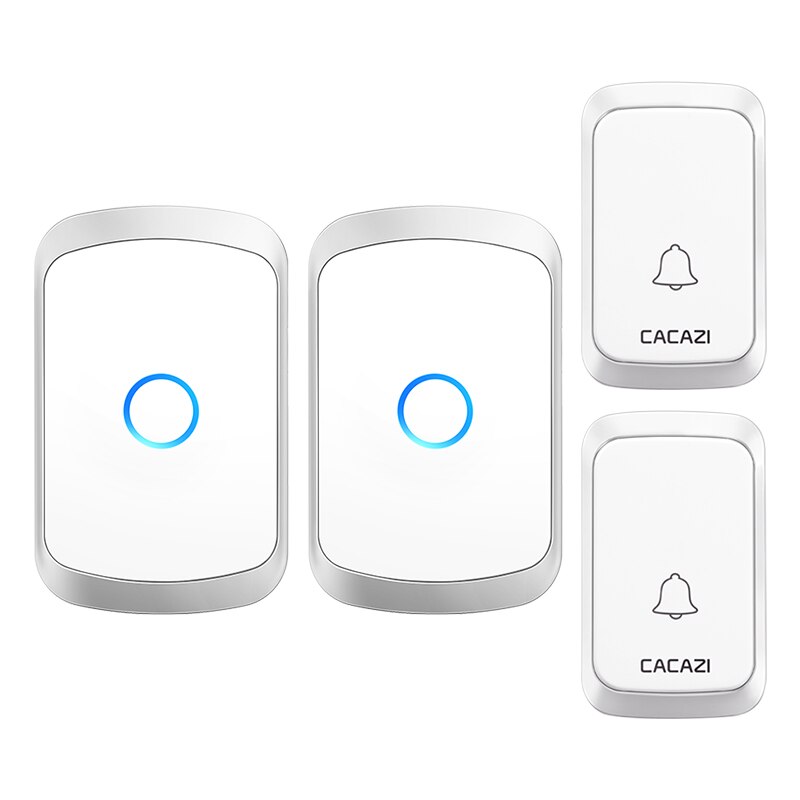 Cacazi Draadloze Deurbel Dc Batterij-Operated Waterdichte 36 Chimes 5 Volume 300M Range Home Security Draadloze Deur Call ring Bell: silver 2x2