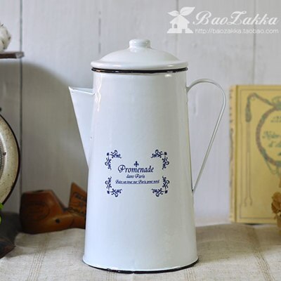 Emalje kaffekande. emalje koldt vand gryde. emalje blomsterpotte. fortykkelse fregne, retro nostalgi, fransk stil: -en