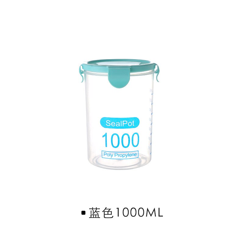 Transparent Plastic Sealed Cans Food Containers Kitchen Refrigerators Keep Fresh Storage Tanks Kitchen Storage Organizations: 1000ml-blue