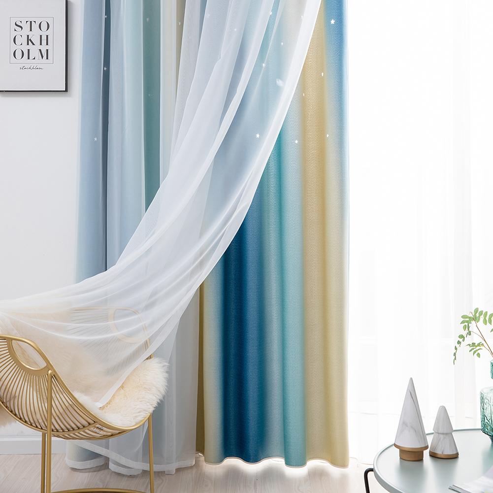Gradient Hollow Star Curtain Bedroom Full Blackout Colorful Hollow Star Sheer Window Drapes Home Decor For Kid Girl Bedroom