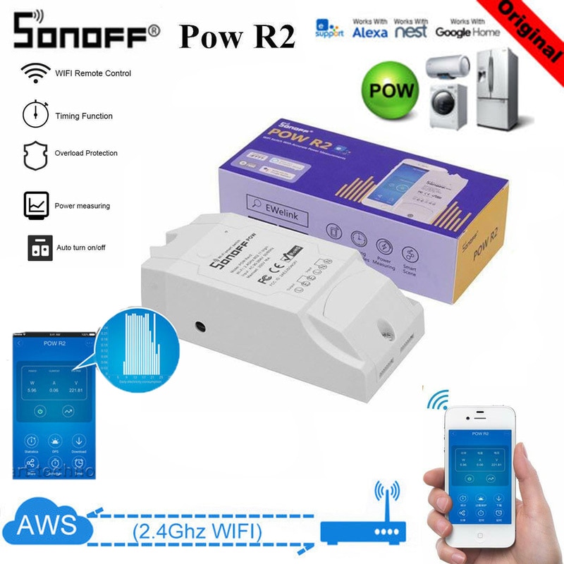 Sonoff Pow R2 Basic App Remote Control Smart Wifi Switch Controller Smart Home Domotica Device Work with Google Home Alexa