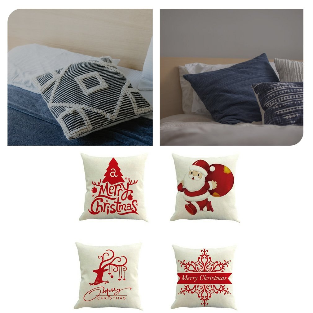 Kerst Kussenhoezen Set Van 4 Katoen Linnen Afdrukken Kussenhoezen Decoratieve Kussenhoes Voor Sofa Kantoor 45X45 cm