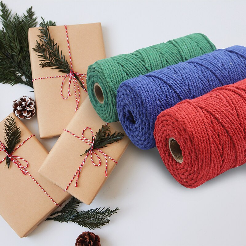Cordón de Navidad para macramé, 3mm, 100m, cordón de macramé de color de 3 capas, cuerda de algodón suave trenzada de Triple hebra, 100% algodón, Macram DIY