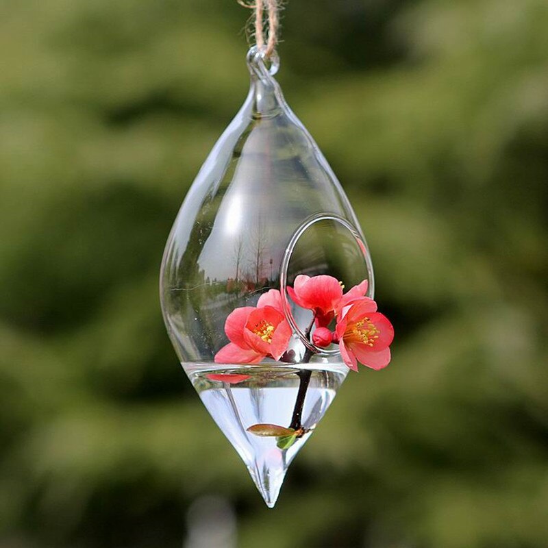Bredde= 7 høyde= 13cm hengende glass terrarium vase glass terrarium med ett åpent bryllup dekorativt hengende glass dekorativt