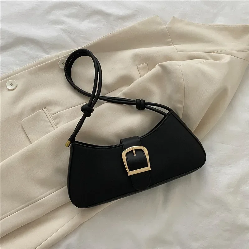 Minimalist Shoulder Bag for Women Simple Solid Color Underarm Bag Buckle Handbag and Purse Small Top-handle Bags: Light Grey