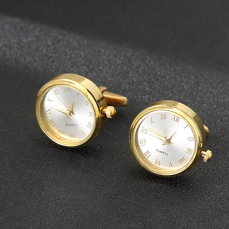 Luksus ure til mænd #39 klassisk fransk business skjorte tilbehør roterende ur guld manchetknapp jubilæum: Hvid