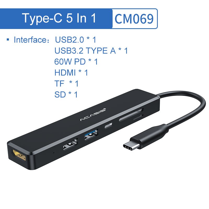 Acasis USB C HUB Type C to HDMI-compatible USB 3.0 Adapter 12 in 1 Type C HUB Dock for MacBook Pro Air USB C Splitter: 6 in 1 CM069