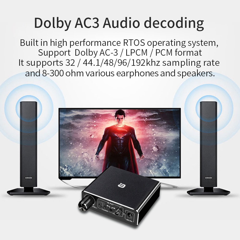 AC3 192Khz Hifi Audio-Decoder Dac Met Volumeregeling Optische Coaxiale Rca 3.5Mm Digitaal Naar Analoog Converter adapter DA500