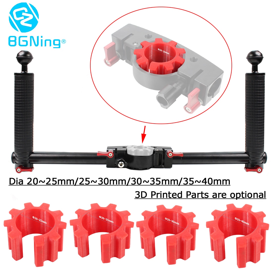SLR Camera Holder Dual Handheld Grip Stabilizer Extended DSLR Mount Bracket 3D Printed for DJI/zhi yun/Feiyu Gimbals 40mm Handle
