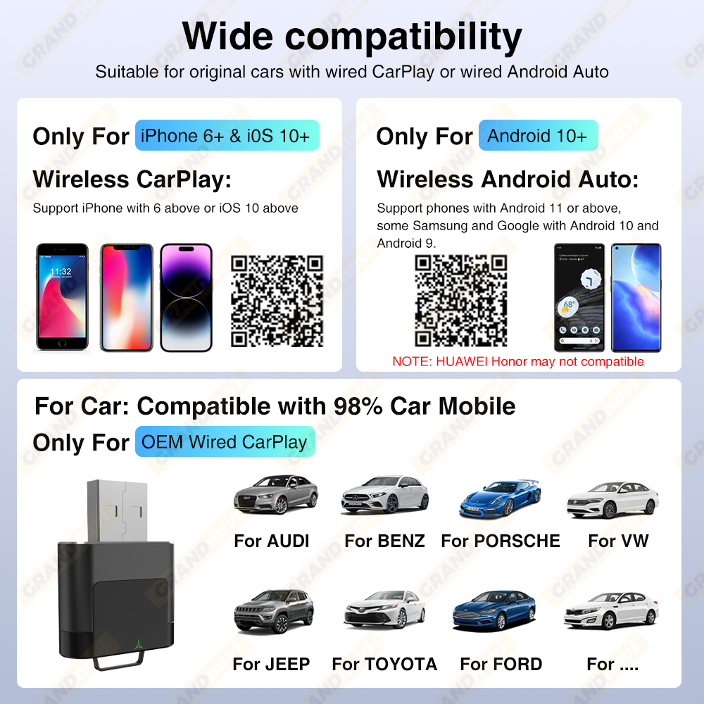 Trådbunden till trådlös carplay android auto 2 i 1 miniadapter 5 ghz wifi 5 lämplig för 98%  av original trådbundna carplay/autobilar