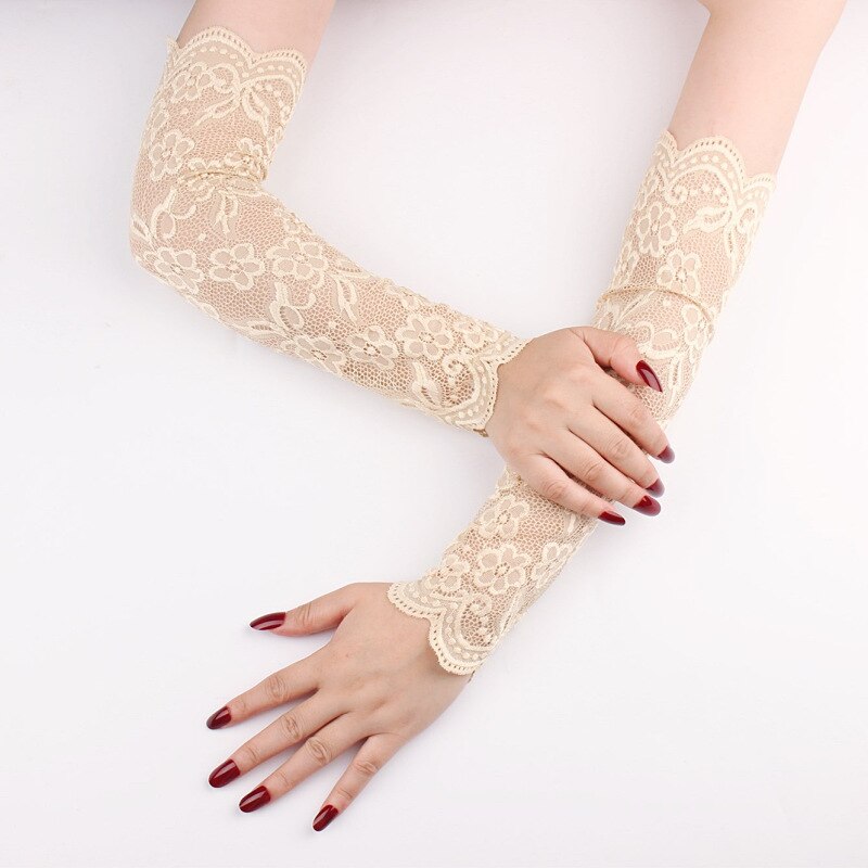 Manga de encaje con protección solar para mujer, cubierta de brazo de clásica, protección UV, puños de brazo de hielo, guantes de conducción sin dedos, novedad de verano