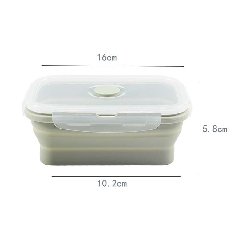 Silicone Rectangle Lunch Box Collapsible Bento Box Folding Food Container Bowl for Dinnerware Tableware: green-550ml