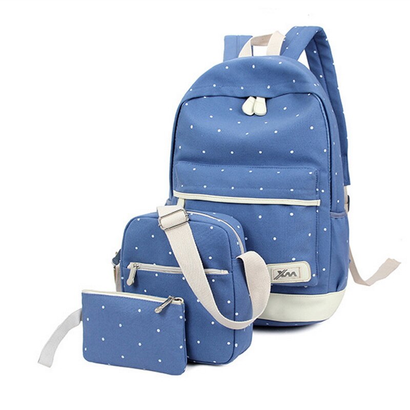3 pièces/ensemble toile sac à bandoulière école vague Point sac de l'école étudiants école femme voyage sacs à dos: Blue