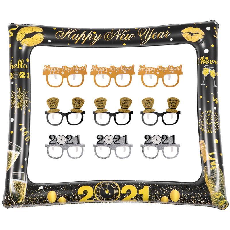 10pcs Year Inflatable Photo Frame Party Paper Handheld Selfie Props Christmas Party Photobooth Props