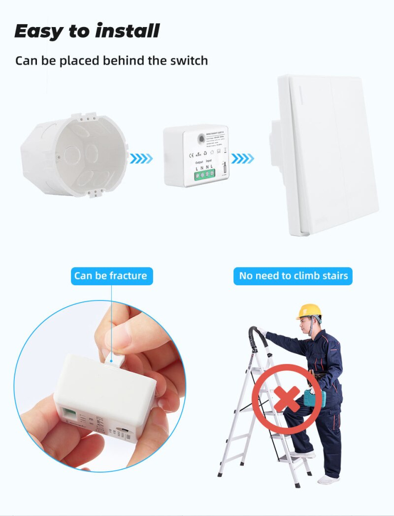 433MHZ Mini Hidden Switch Controller Module 10A Wiring-free Wireless Switch Sticker Control Device Switch Module