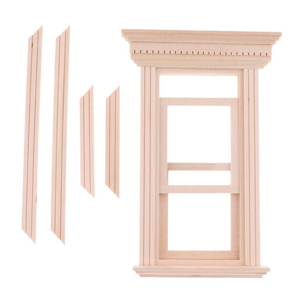 Unpainted 1/12 Dolls House Miniature Wooden Movable 2 Pane Sash Window Model DIY Accessories Collections