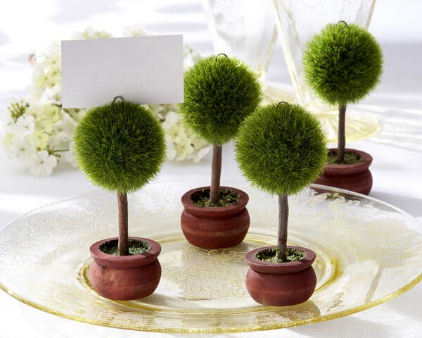 Wedding Favor Green Puffer Ball Topiary Photo Holder/Place Card Holder Garden Party