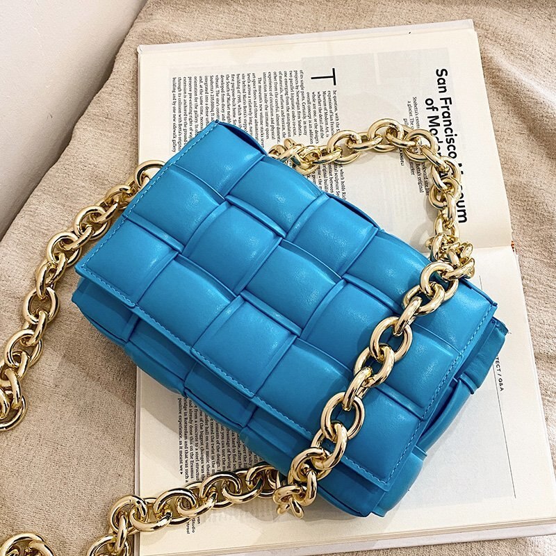 Weave Flap Women Shoulder Bag Solid Color PU Leather Crossbody Bags Female Messenger Handbag Purse: Sky Blue