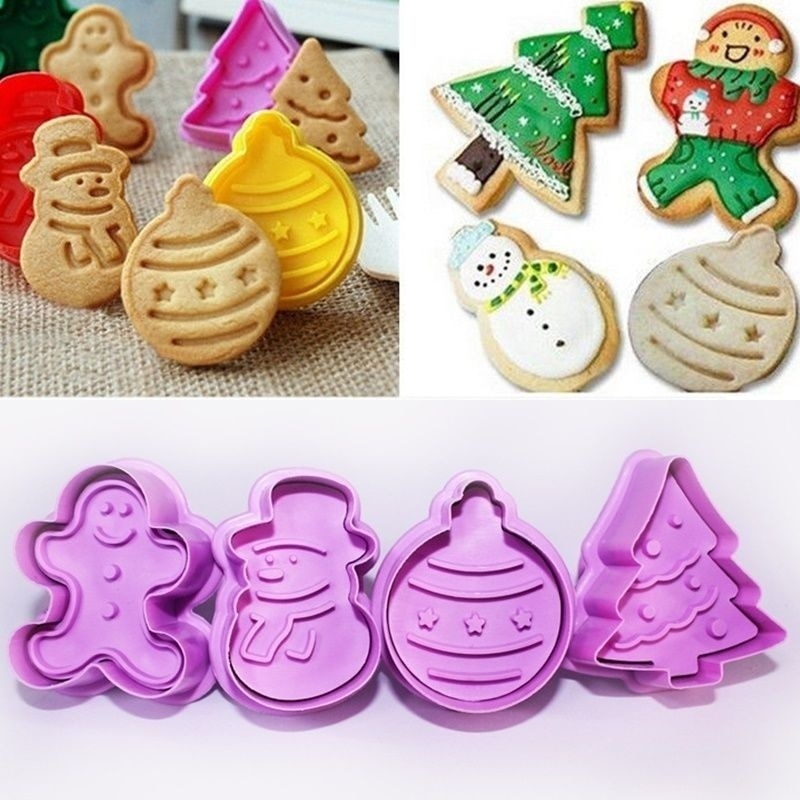 4Pcs/set Kitchen Cookie Biscuit Fondant Mold Silicone Cookie Baking Cutter Mould for Christmas