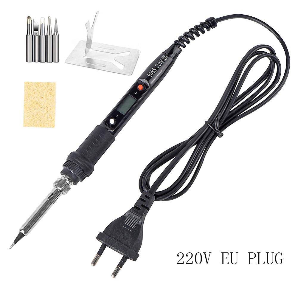 80W Electric Soldering Iron Stand Temperature Adjustable 220V110V LCD Digital Display Soldering Iron Rework Station Welding Tool: 220V EU PLUG 7pcs